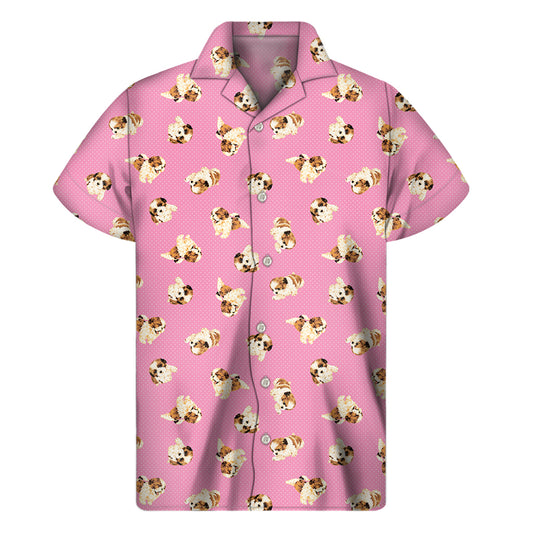 Cute Shih Tzu Pattern Print Men's Short Sleeve Shirt