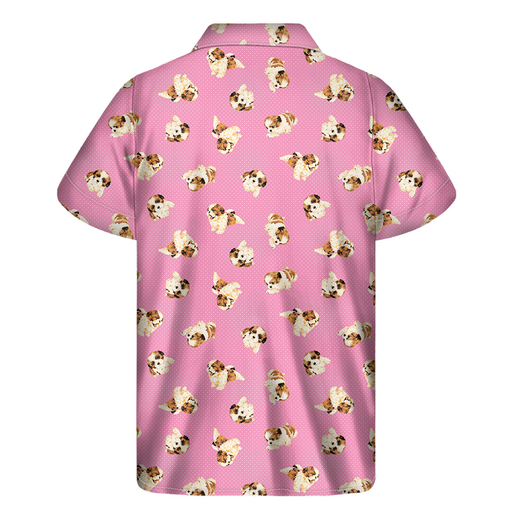 Cute Shih Tzu Pattern Print Men's Short Sleeve Shirt