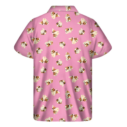 Cute Shih Tzu Pattern Print Men's Short Sleeve Shirt