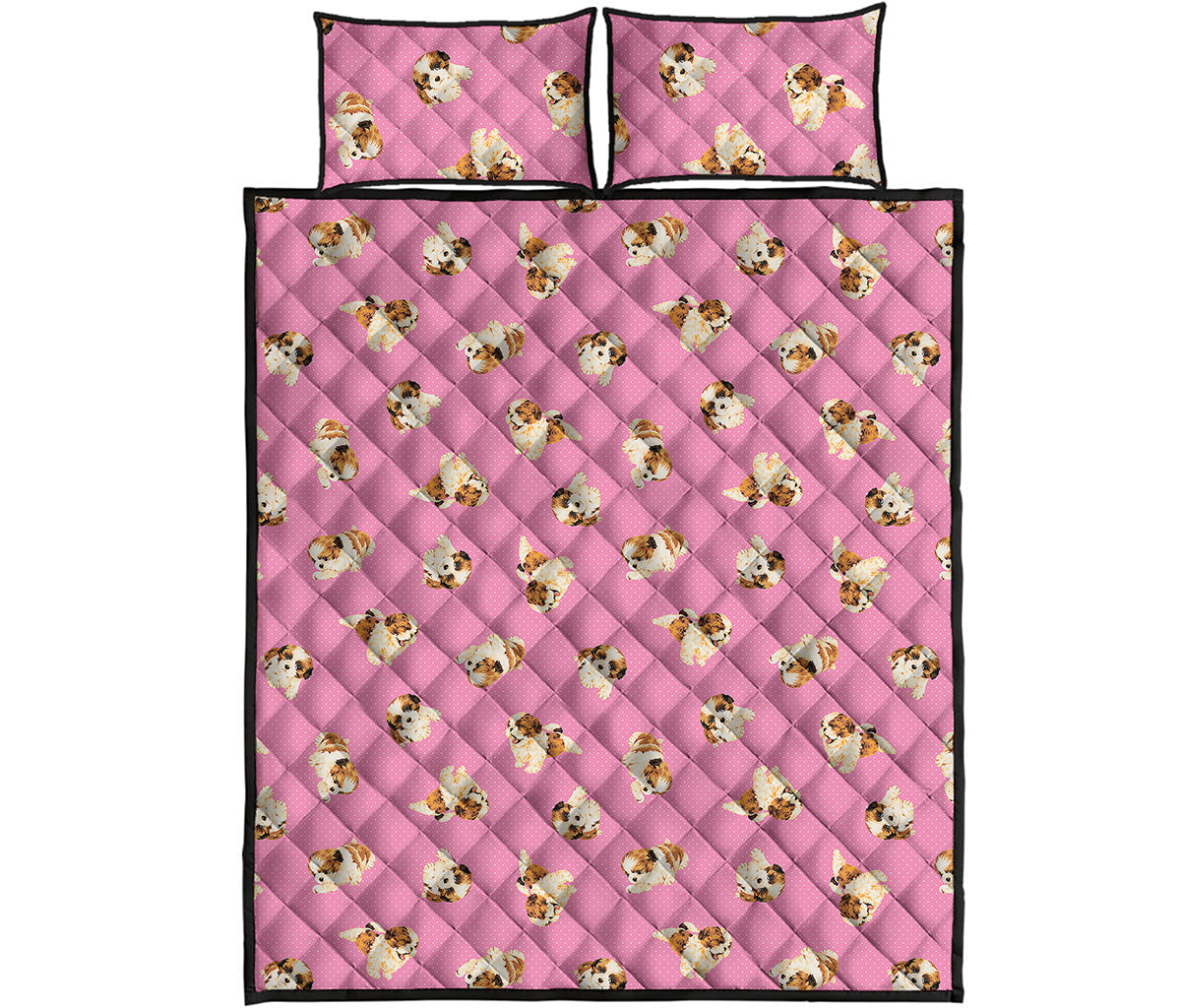 Cute Shih Tzu Pattern Print Quilt Bed Set