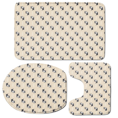 Cute Siberian Husky Pattern Print 3 Piece Bath Mat Set