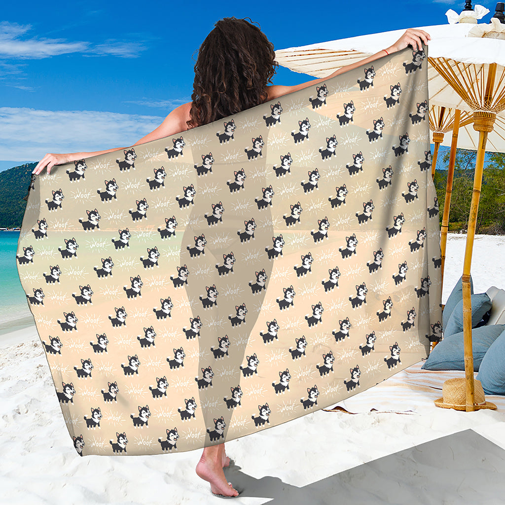 Cute Siberian Husky Pattern Print Beach Sarong Wrap