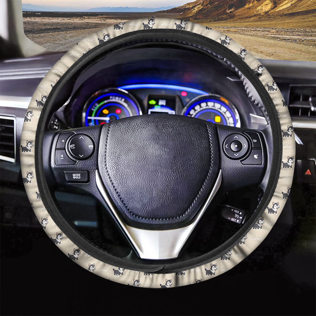 Cute Siberian Husky Pattern Print Car Steering Wheel Cover