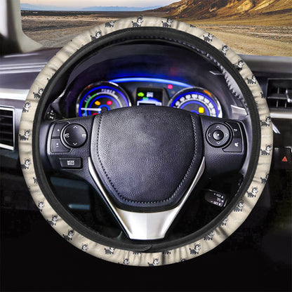 Cute Siberian Husky Pattern Print Car Steering Wheel Cover