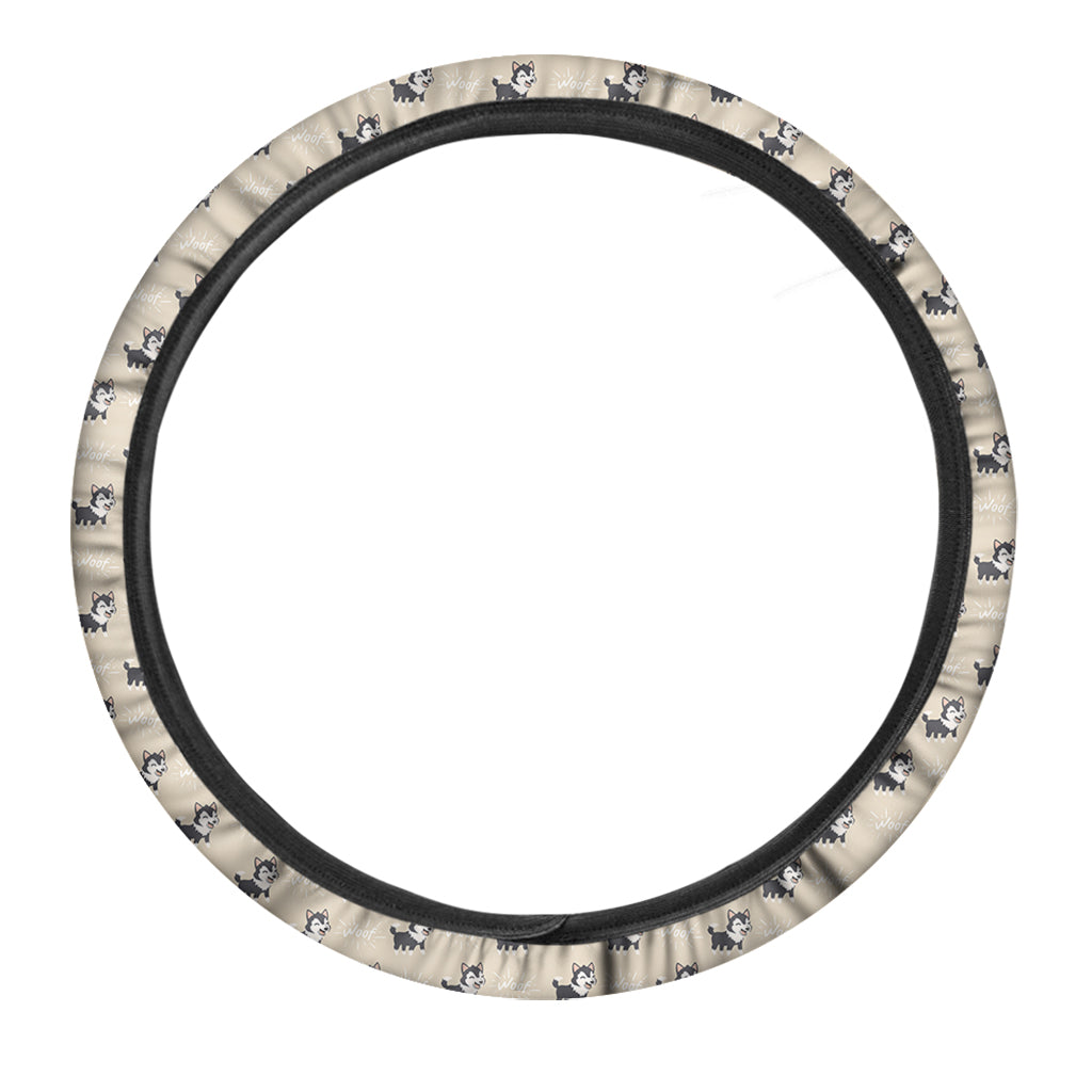 Cute Siberian Husky Pattern Print Car Steering Wheel Cover