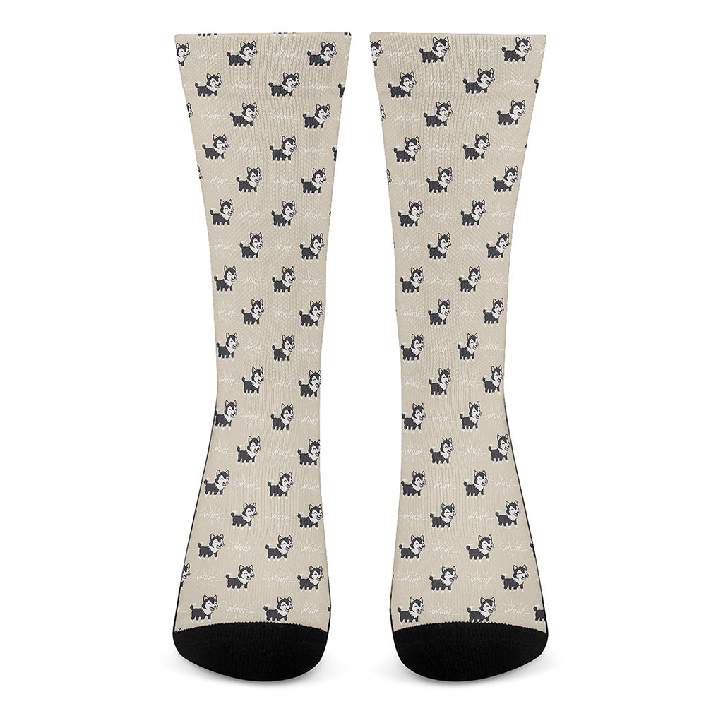 Cute Siberian Husky Pattern Print Crew Socks