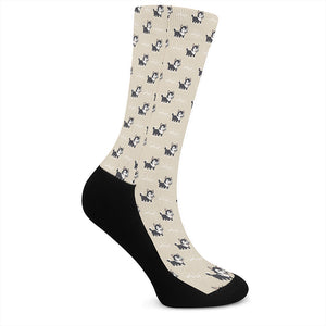 Cute Siberian Husky Pattern Print Crew Socks