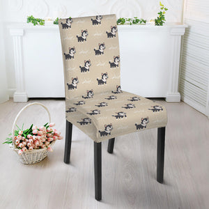 Cute Siberian Husky Pattern Print Dining Chair Slipcover