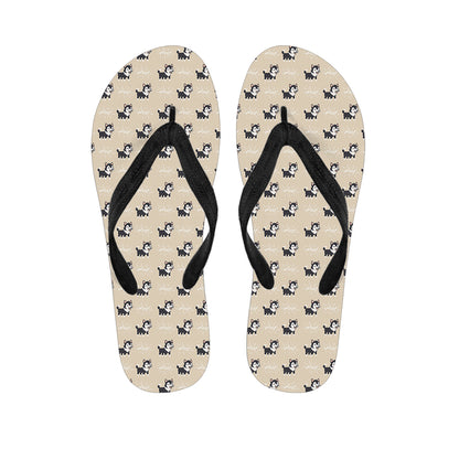 Cute Siberian Husky Pattern Print Flip Flops