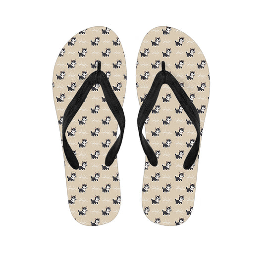 Cute Siberian Husky Pattern Print Flip Flops