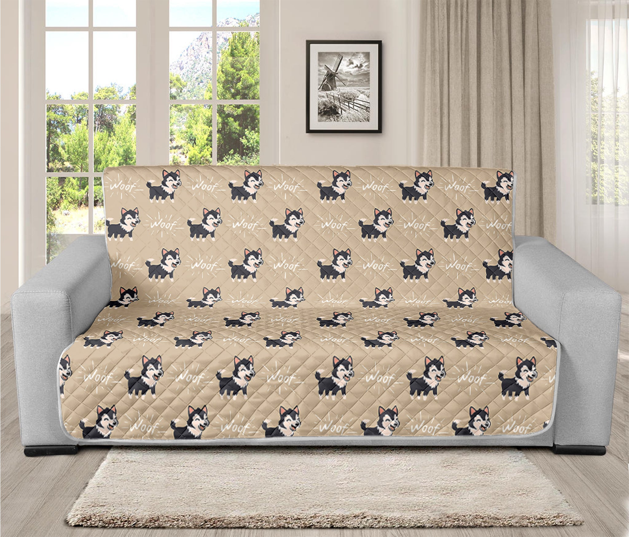 Cute Siberian Husky Pattern Print Futon Protector