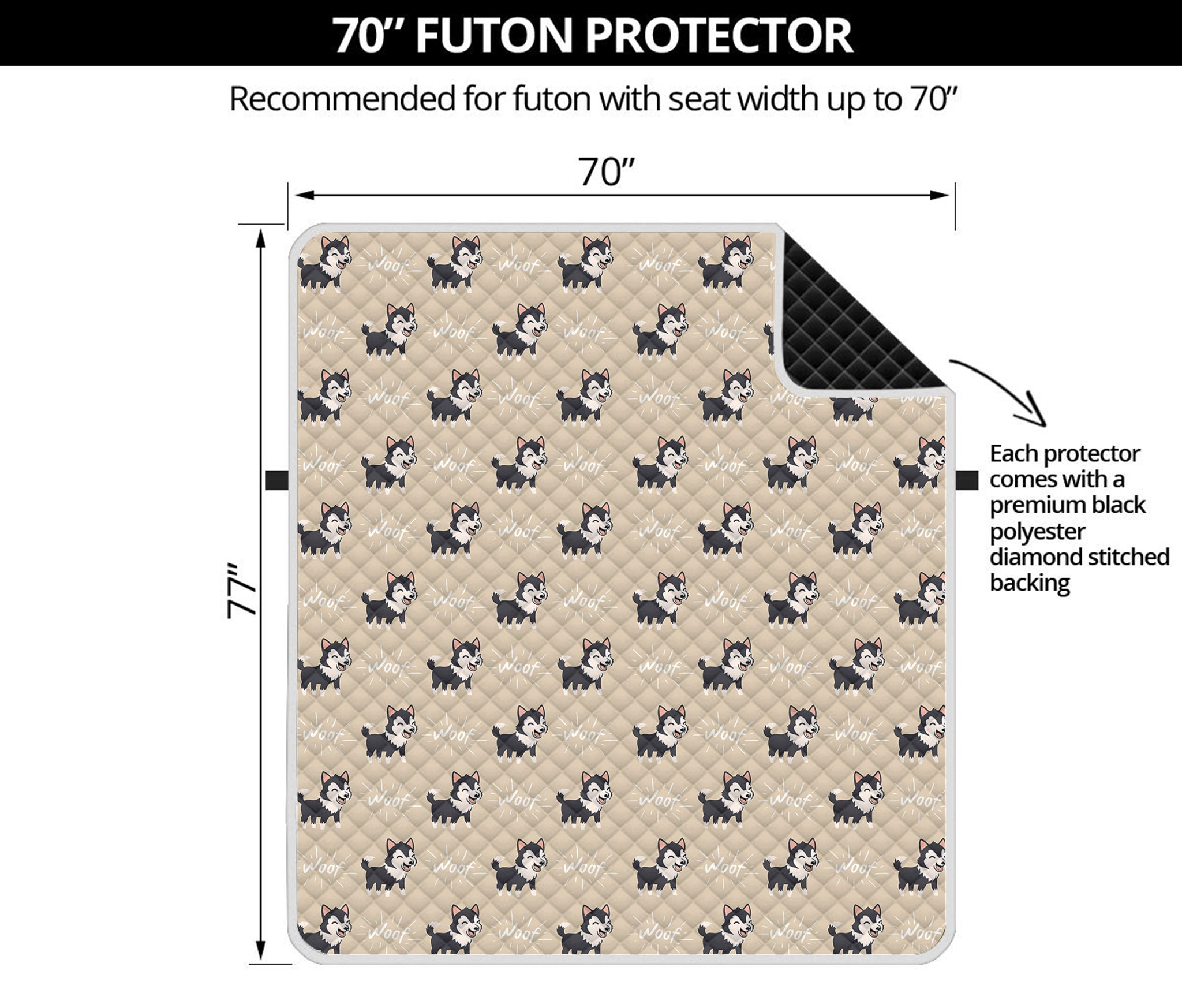 Cute Siberian Husky Pattern Print Futon Protector