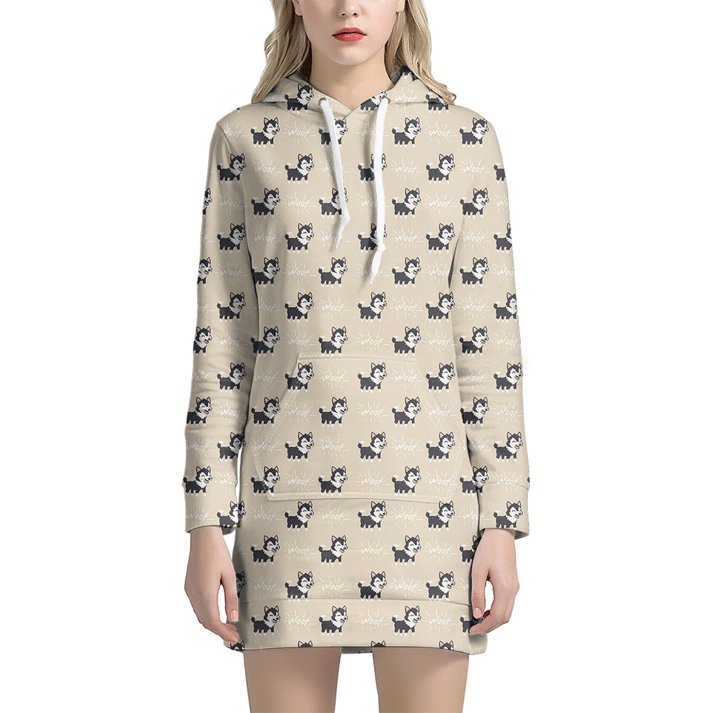 Cute Siberian Husky Pattern Print Hoodie Dress