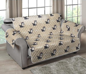 Cute Siberian Husky Pattern Print Loveseat Protector