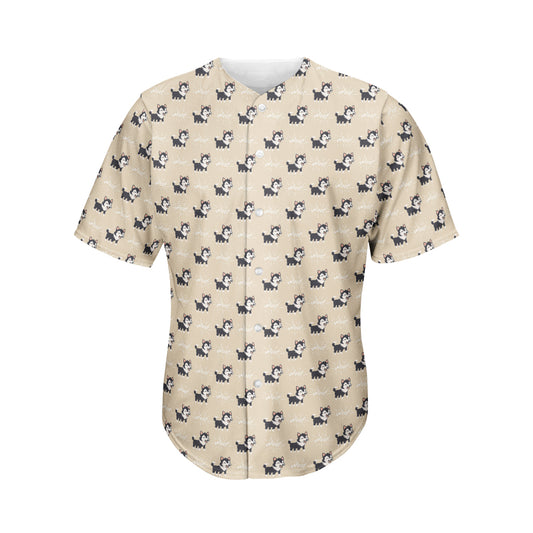 Cute Siberian Husky Pattern Print Men's Baseball Jersey