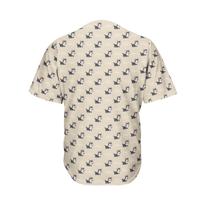 Cute Siberian Husky Pattern Print Men's Baseball Jersey