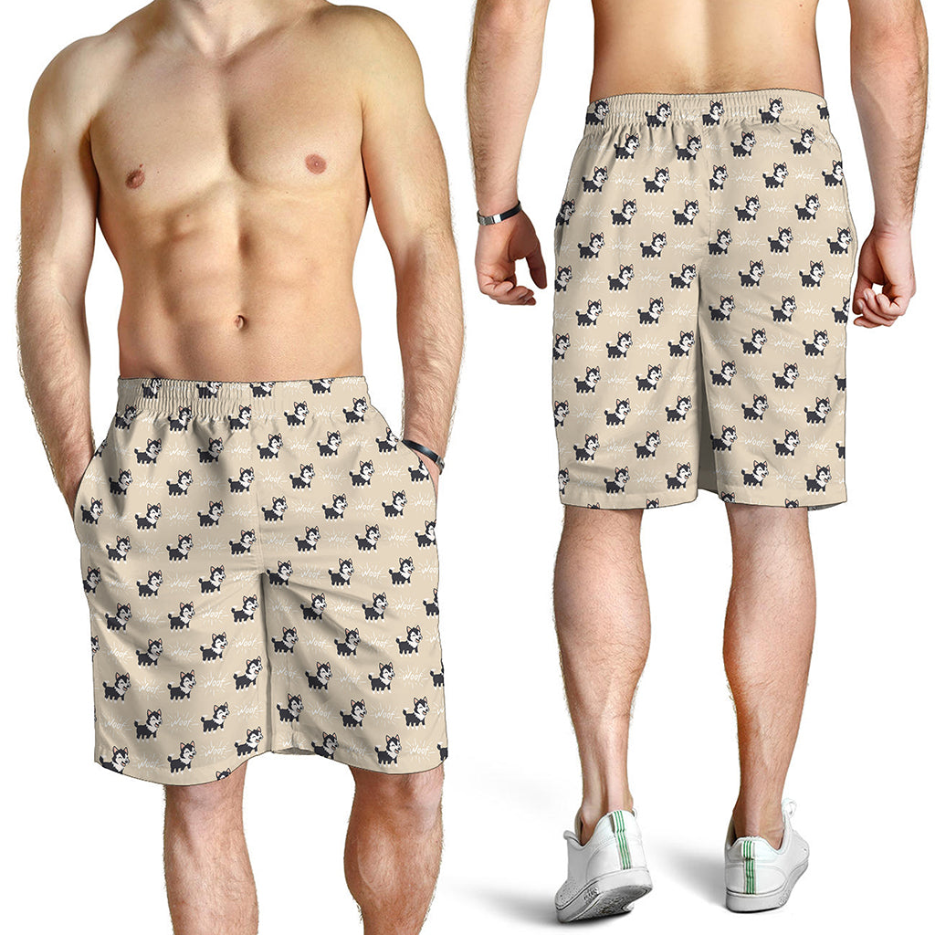 Cute Siberian Husky Pattern Print Men's Shorts