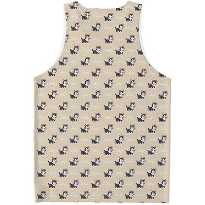 Cute Siberian Husky Pattern Print Men's Tank Top