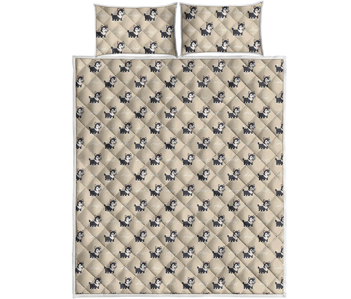 Cute Siberian Husky Pattern Print Quilt Bed Set