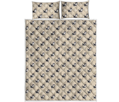 Cute Siberian Husky Pattern Print Quilt Bed Set