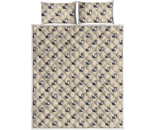 Cute Siberian Husky Pattern Print Quilt Bed Set