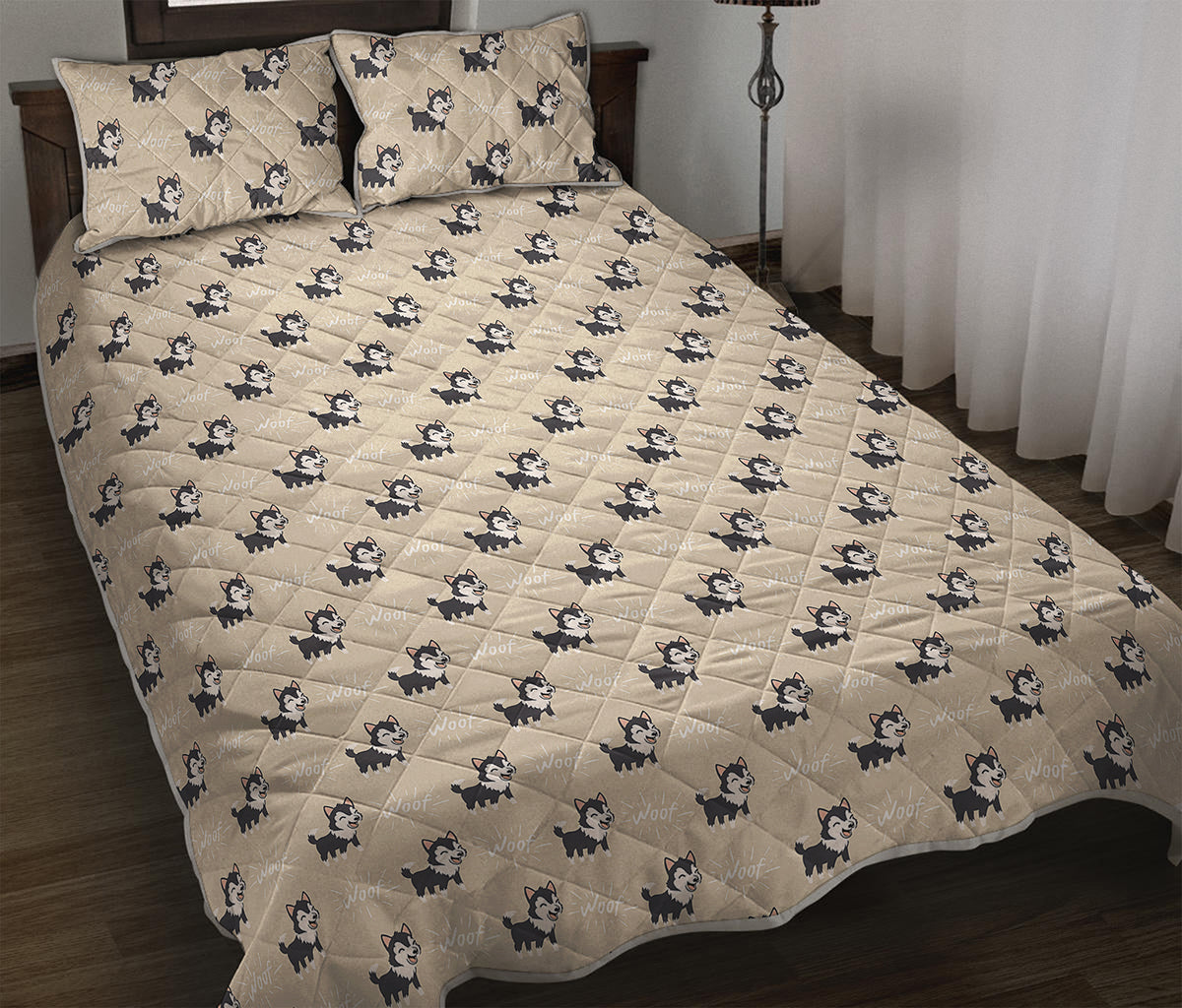 Cute Siberian Husky Pattern Print Quilt Bed Set