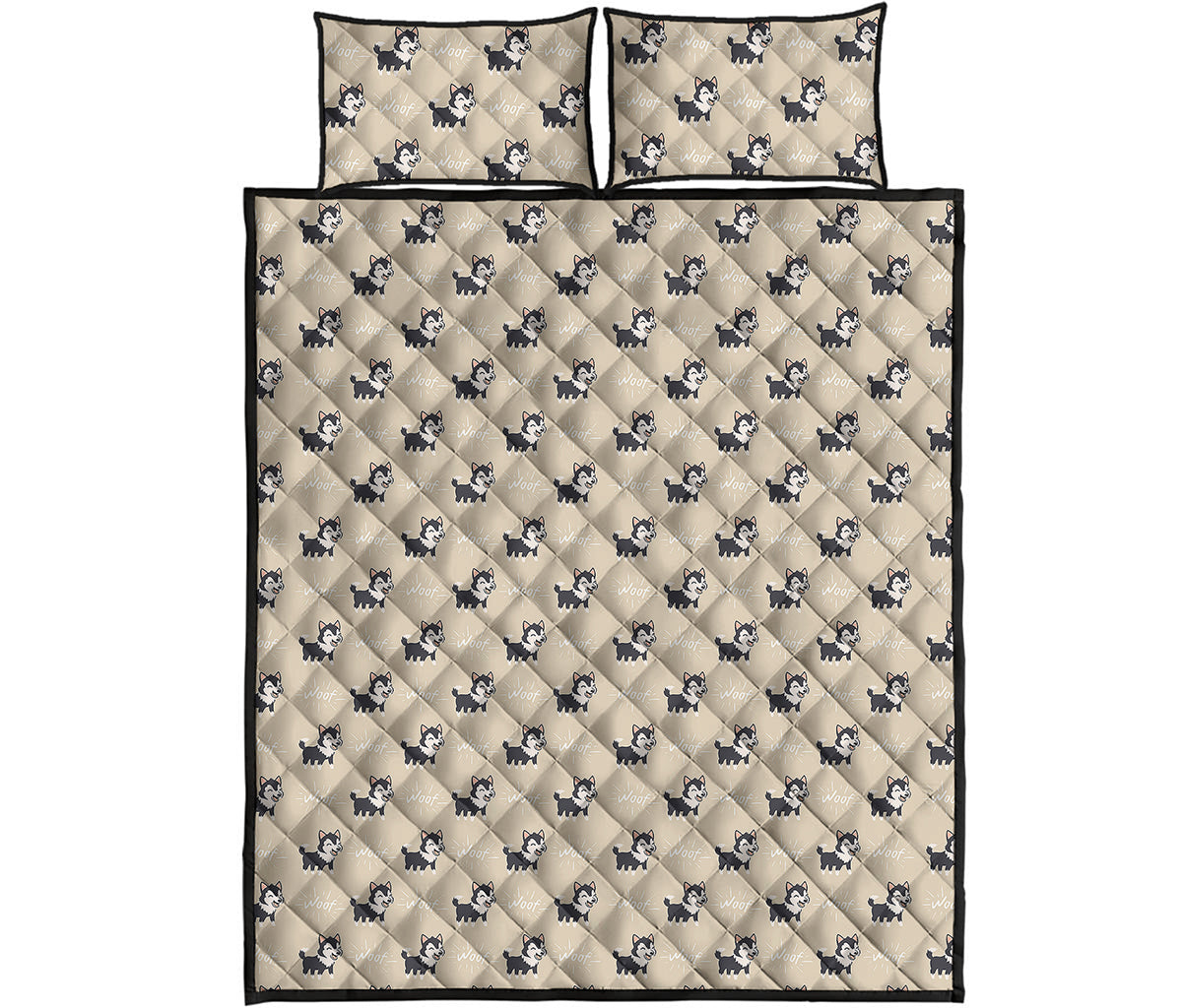 Cute Siberian Husky Pattern Print Quilt Bed Set