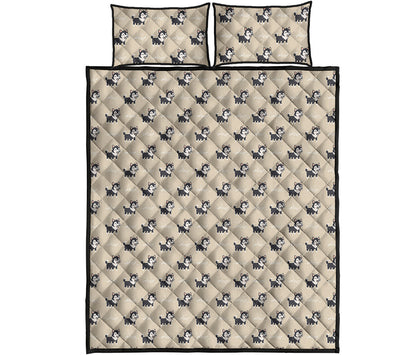 Cute Siberian Husky Pattern Print Quilt Bed Set