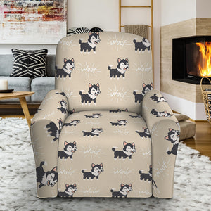 Cute Siberian Husky Pattern Print Recliner Slipcover