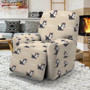 Cute Siberian Husky Pattern Print Recliner Slipcover