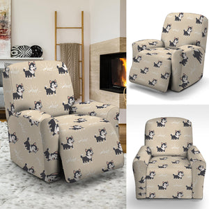 Cute Siberian Husky Pattern Print Recliner Slipcover