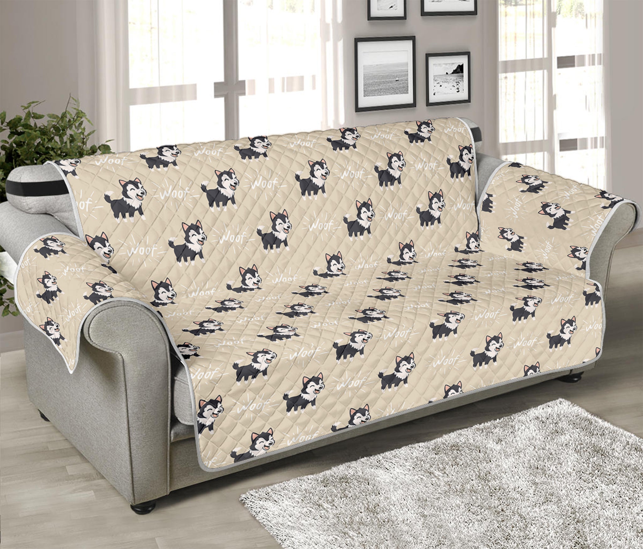 Cute Siberian Husky Pattern Print Sofa Protector