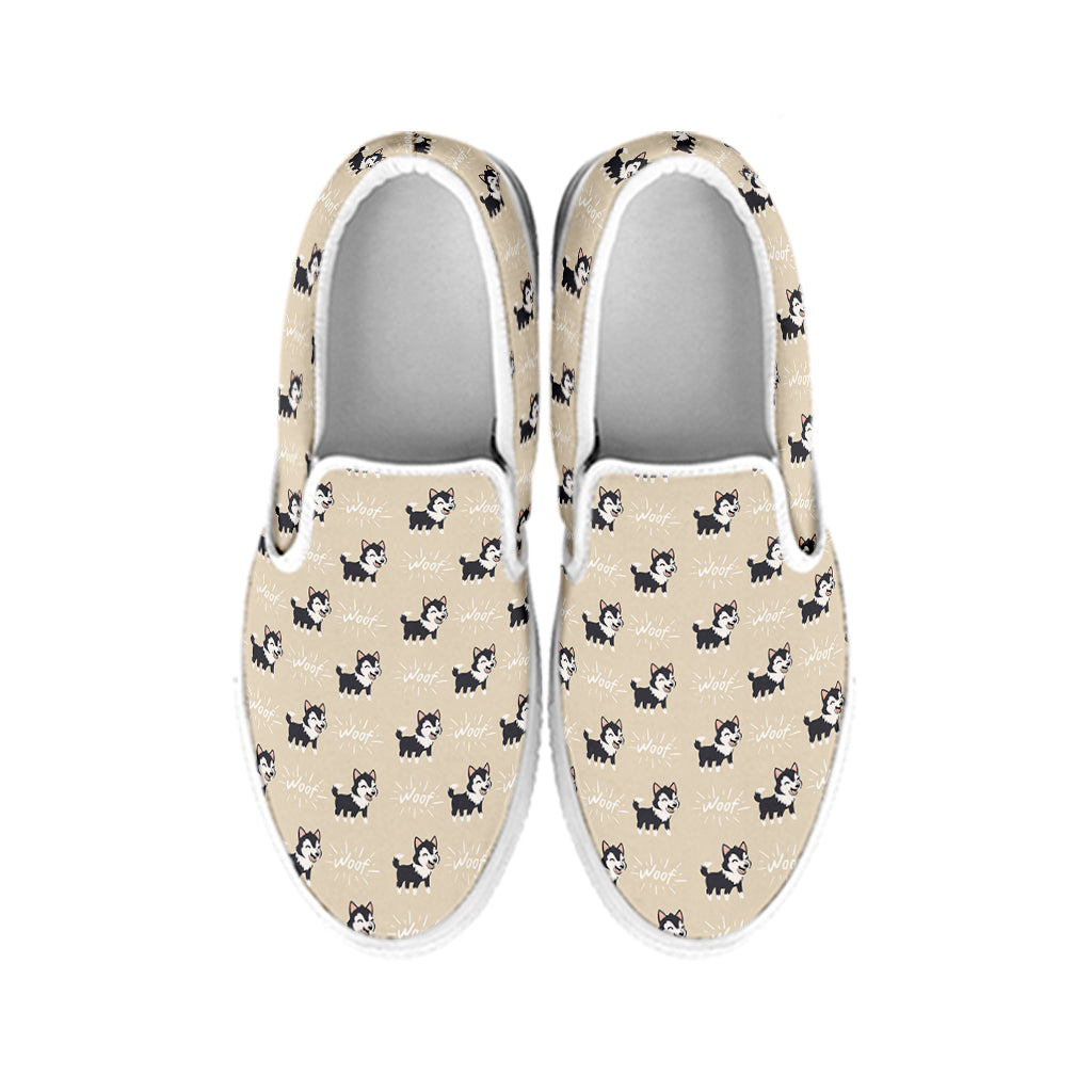 Cute Siberian Husky Pattern Print White Slip On Shoes