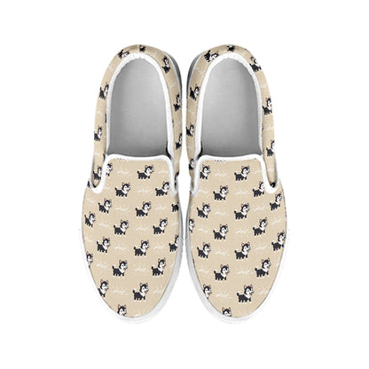 Cute Siberian Husky Pattern Print White Slip On Shoes