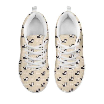 Cute Siberian Husky Pattern Print White Sneakers