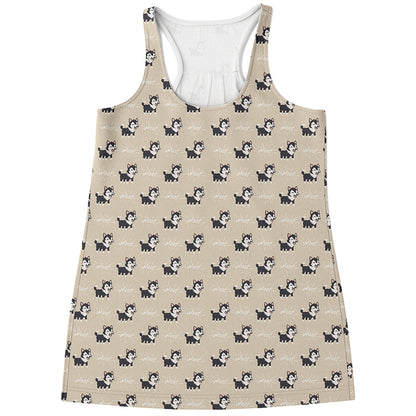 Cute Siberian Husky Pattern Print Women's Racerback Tank Top
