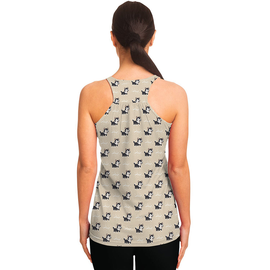 Cute Siberian Husky Pattern Print Women's Racerback Tank Top
