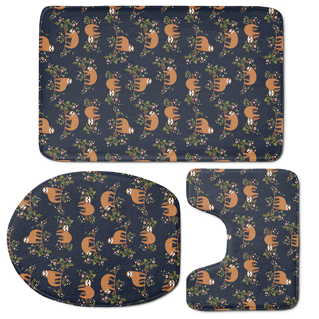 Cute Sloth Pattern Print 3 Piece Bath Mat Set