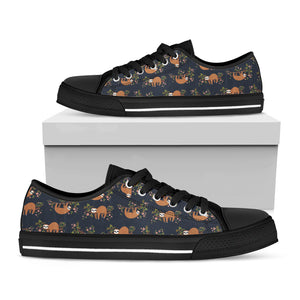 Cute Sloth Pattern Print Black Low Top Shoes