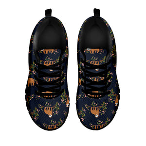 Cute Sloth Pattern Print Black Sneakers