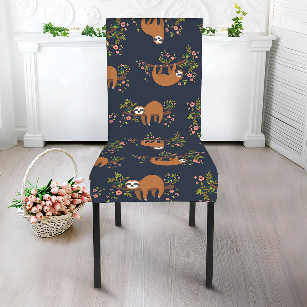 Cute Sloth Pattern Print Dining Chair Slipcover