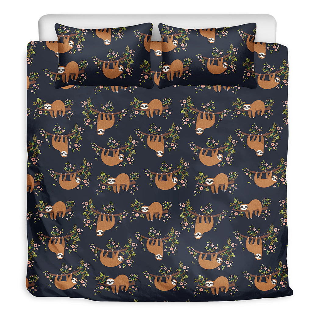 Cute Sloth Pattern Print Duvet Cover Bedding Set