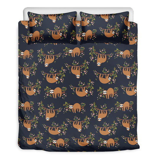 Cute Sloth Pattern Print Duvet Cover Bedding Set