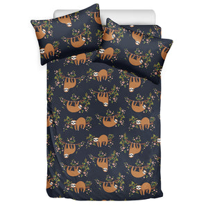 Cute Sloth Pattern Print Duvet Cover Bedding Set