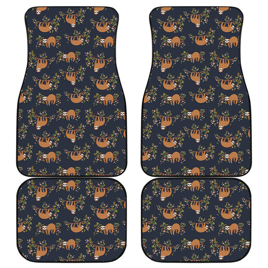Cute Sloth Pattern Print Front and Back Car Floor Mats