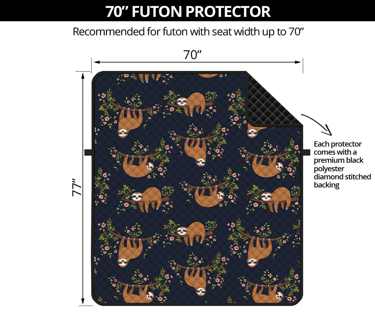 Cute Sloth Pattern Print Futon Protector