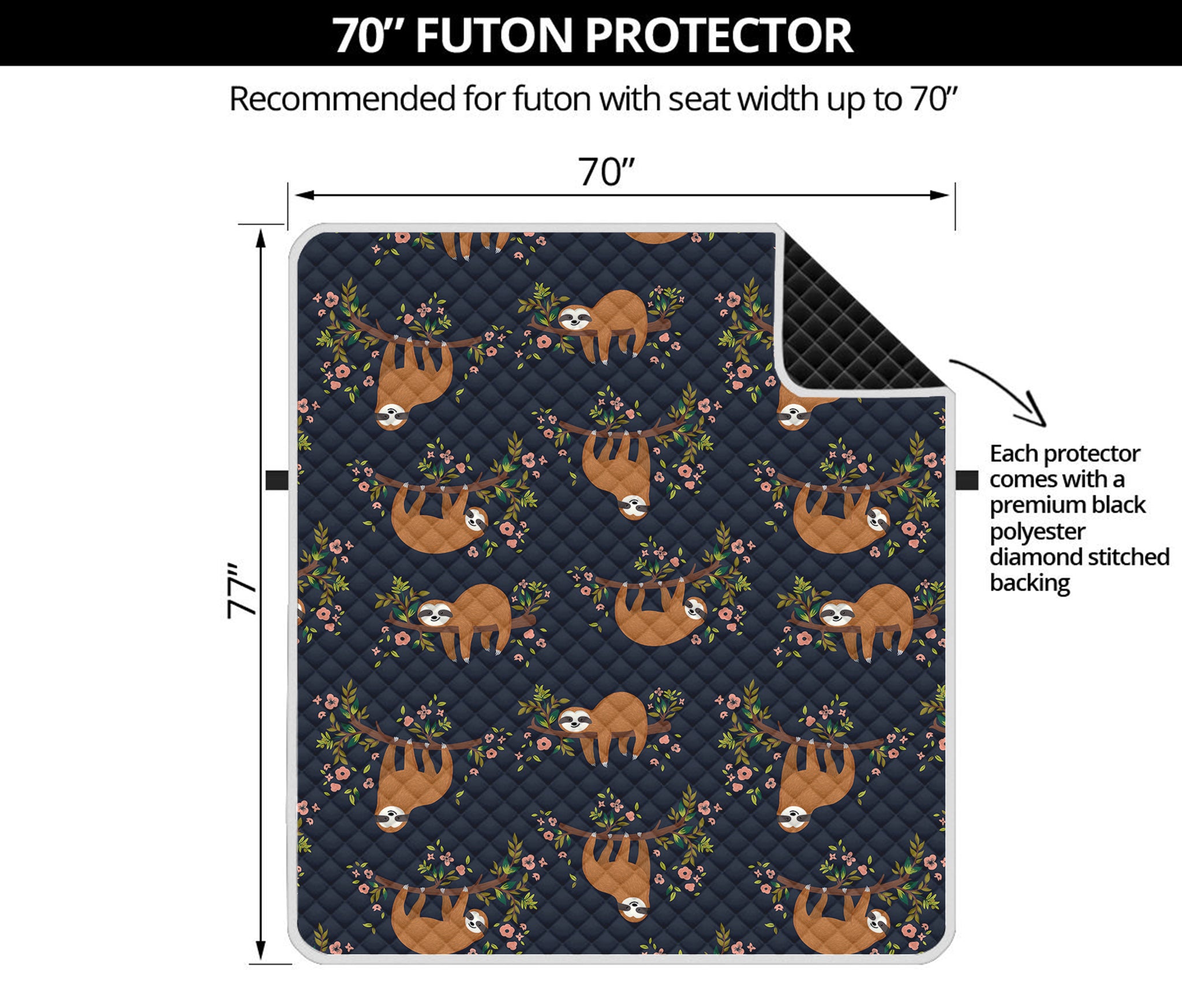 Cute Sloth Pattern Print Futon Protector