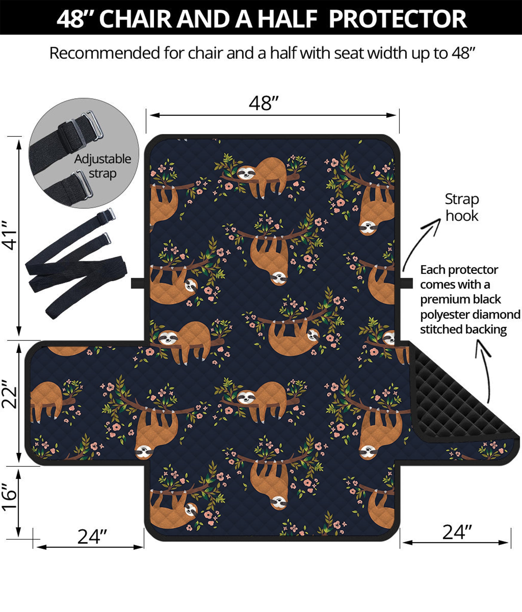 Cute Sloth Pattern Print Half Sofa Protector