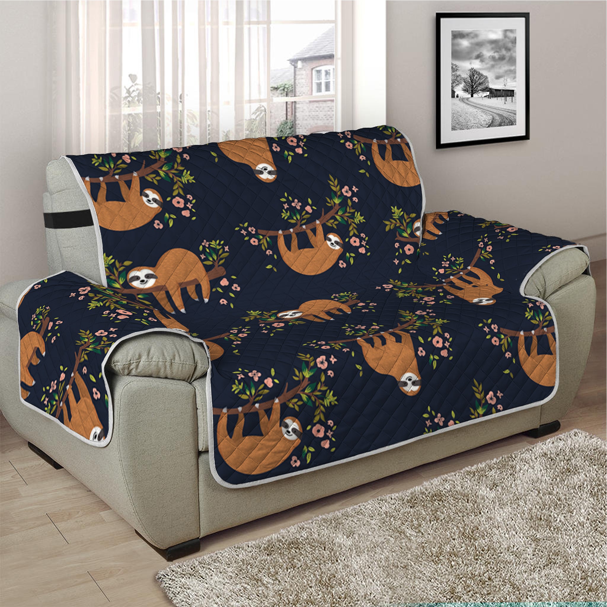 Cute Sloth Pattern Print Half Sofa Protector