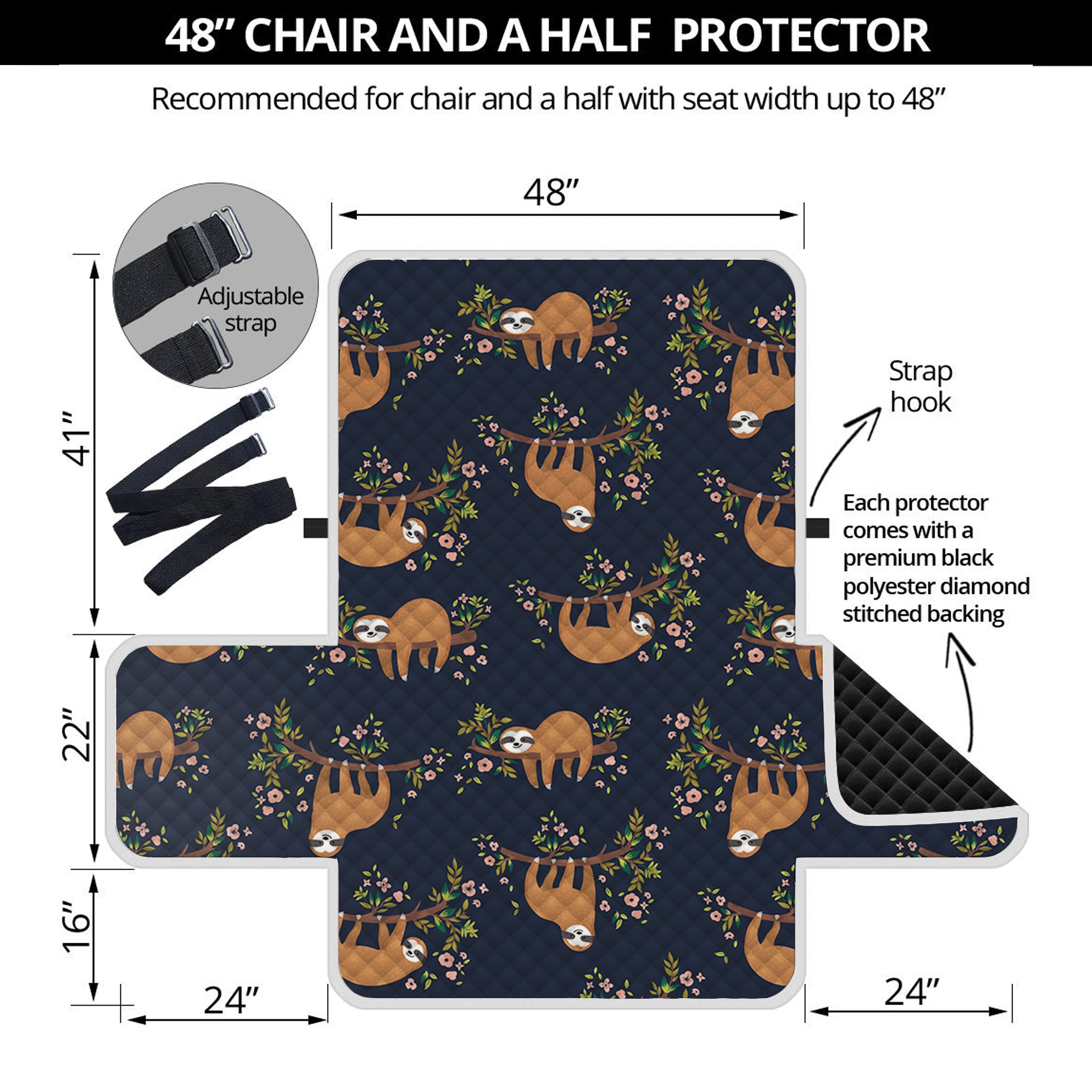 Cute Sloth Pattern Print Half Sofa Protector